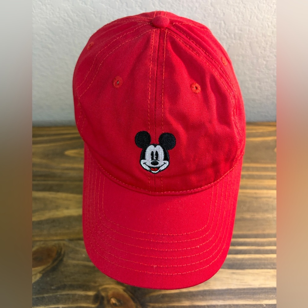 Disney Mickey Mouse Head Embroidered Red Adjustable Hat Cap Adult Unisex Used